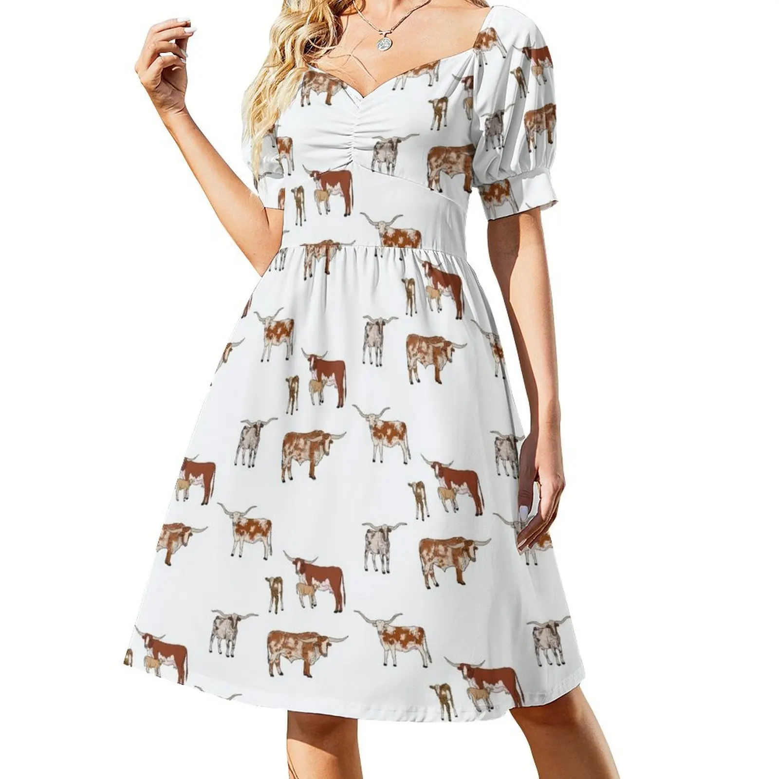 

Texas Longhorn Pattern Transparent Short Sleeved Dress dresses for women 2025 chic and elegant evening dress Dress