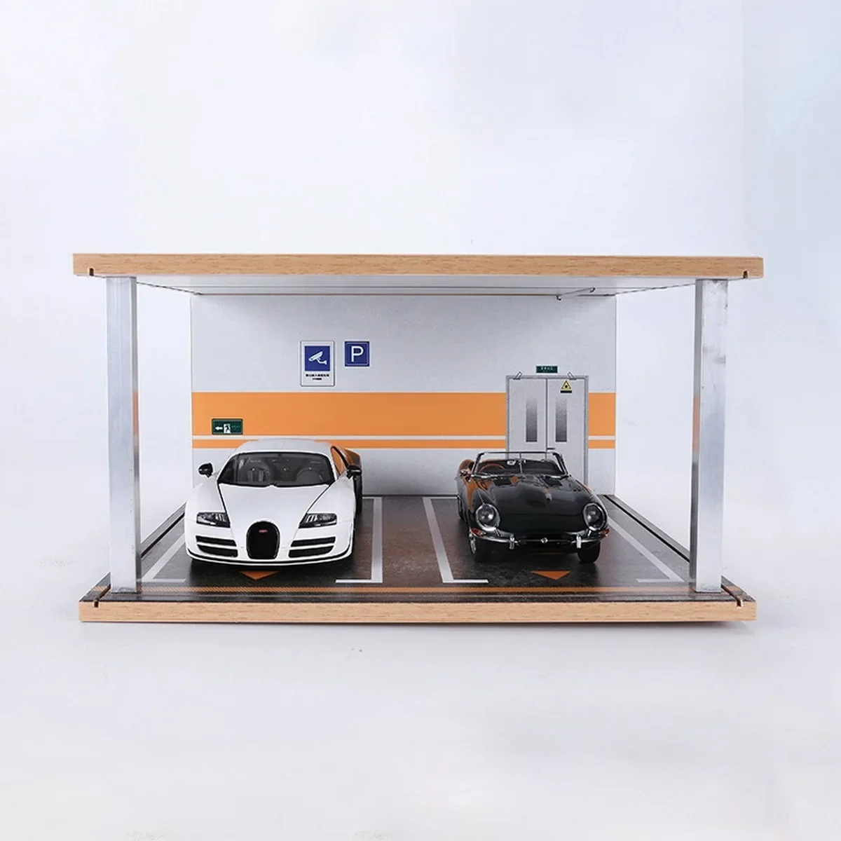 Garage Model,Double Parking Lot Model,Car Model Display Cabinet,Simulation Scene Exhibition Hall,GREY YELLOW,1: 18