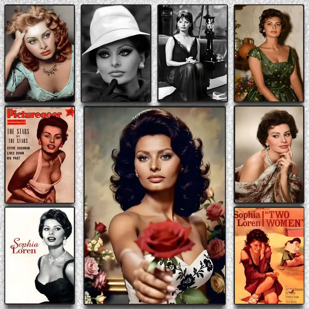 Sophia Loren Actor Vintage Portrait Poster Self-adhesive Advanced Aesthetic Printing Paper Wall Art for Living Room Home Decor
