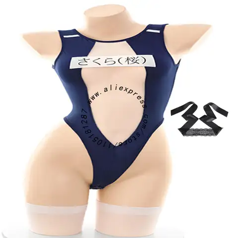 LISM Japanese Style Sukumizu Sexy Bodysuit, Cutout Sheer Mesh Backless School Girl Style Exotic Lingerie for Role Play
