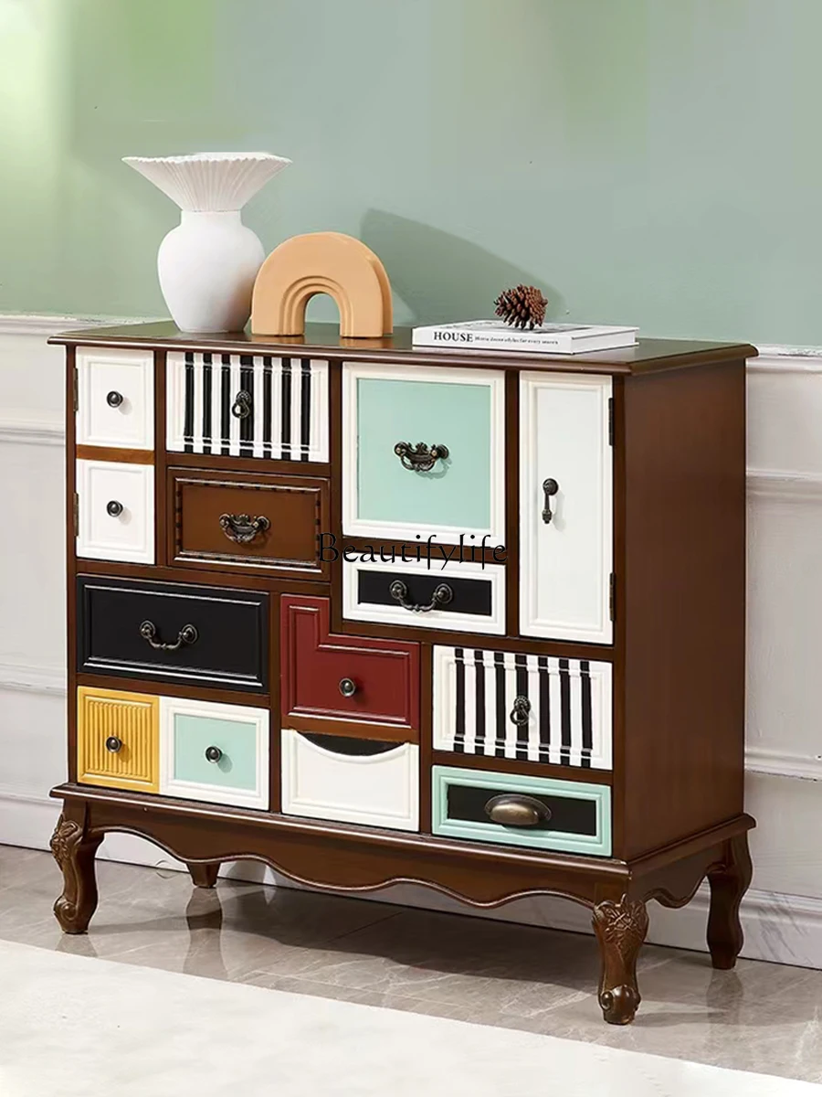 

European and American Style New Classical Chest of Drawers Entrance Foyer Partition Painted Solid Wood Decorative Storage