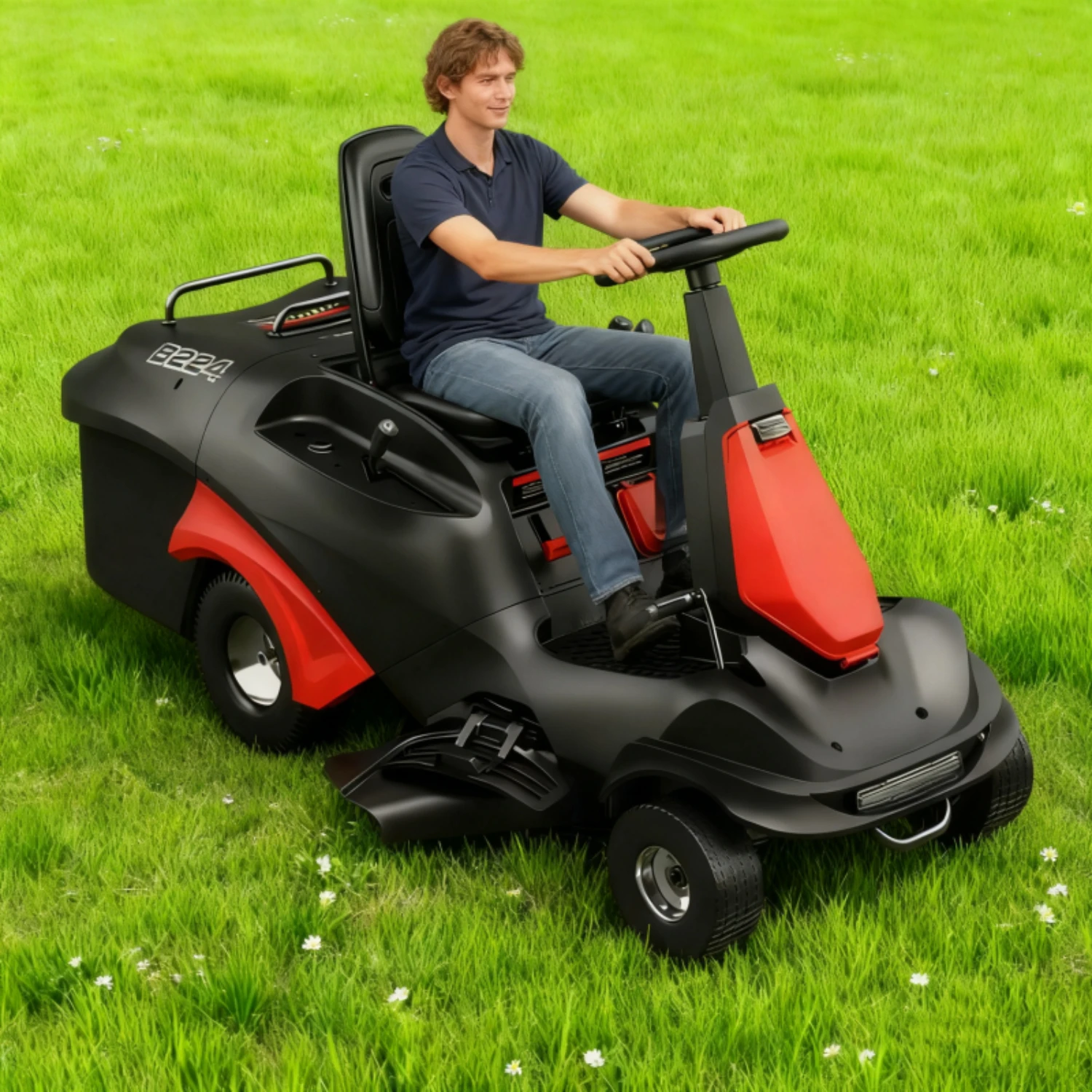 ركوب جزازة العشب 26 بوصة جزازة العشب اللاسلكية بدون دوران مع دلو مجموعة العشب مناسبة للحدائق #1