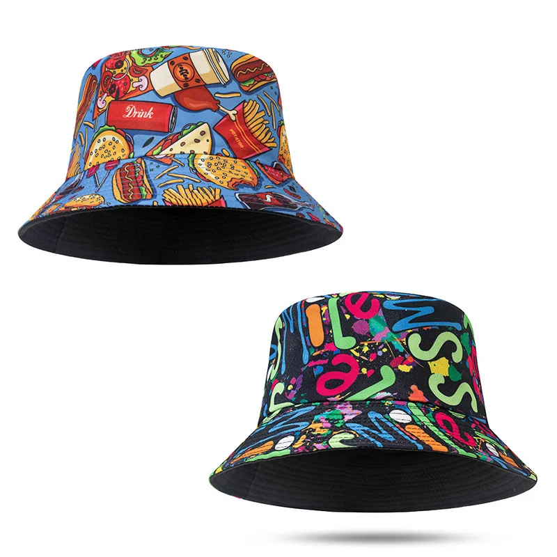 

Painted Printed Lettered Basin Hat Hip Hop Sunscreen Double Face Wearing Visor Fisherman Pink Panama Women Bucket Hat Men