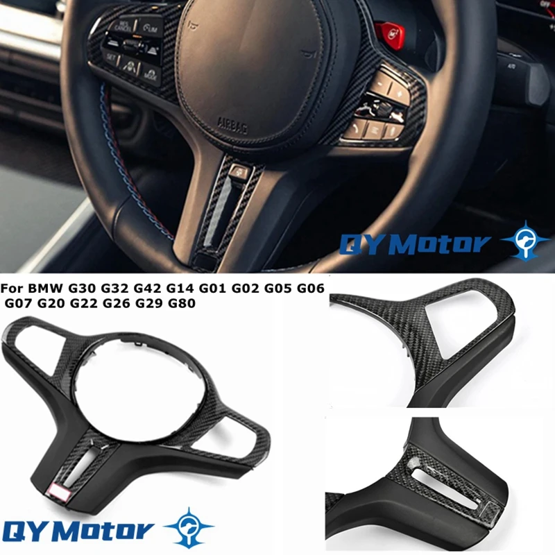 Real Carbon Fiber Steering Wheel Trim Cover For BMW 1 2 3 4 5 Series G30 G32 G42 G14 G01 G02 G05 G06 G07 G20 G22 G26 G29 G80