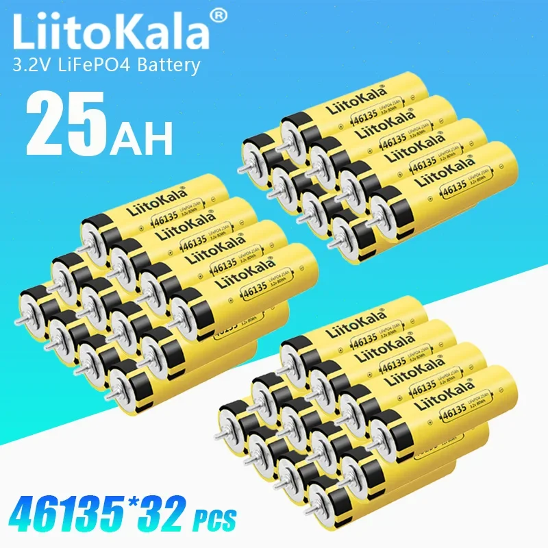 

32PCS LiitoKala 3.2V 25Ah LiFePO4 Rechargeable Battery DIY12V 24V 48V 25Ah Is Suitable For Golf Cart And Boat Solar System