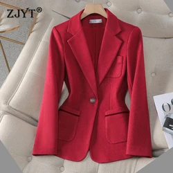 ZJYT Autumn 2024 Fashion Women's Woolen Jacket Female Turn Down Collar Winter Coats Outerwears Elegant Lady All Matched Blazers