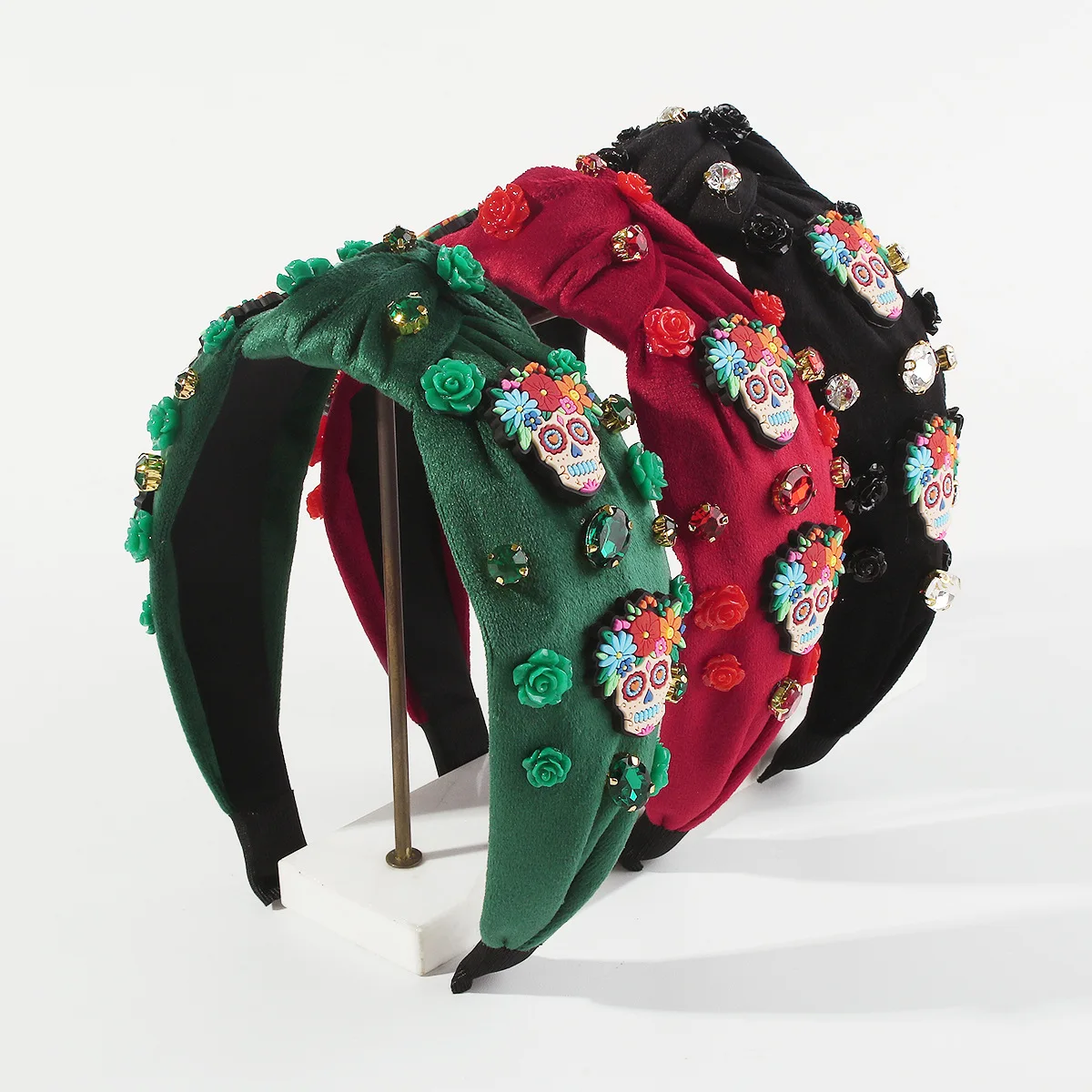 F6697 Winter Halloween New Diamond Headband, Retro Literary British Style Funny Accessories Flannel Headband
