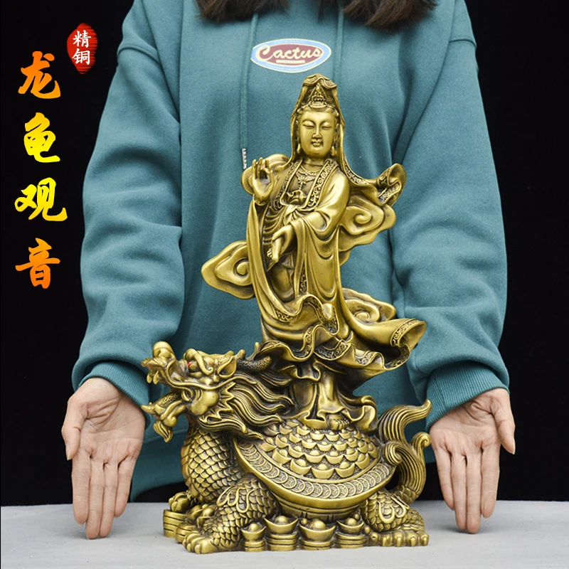 large HOME Decorative Buddha statue Dragon longevity Guanyin bodhisattva copper Bless family safe