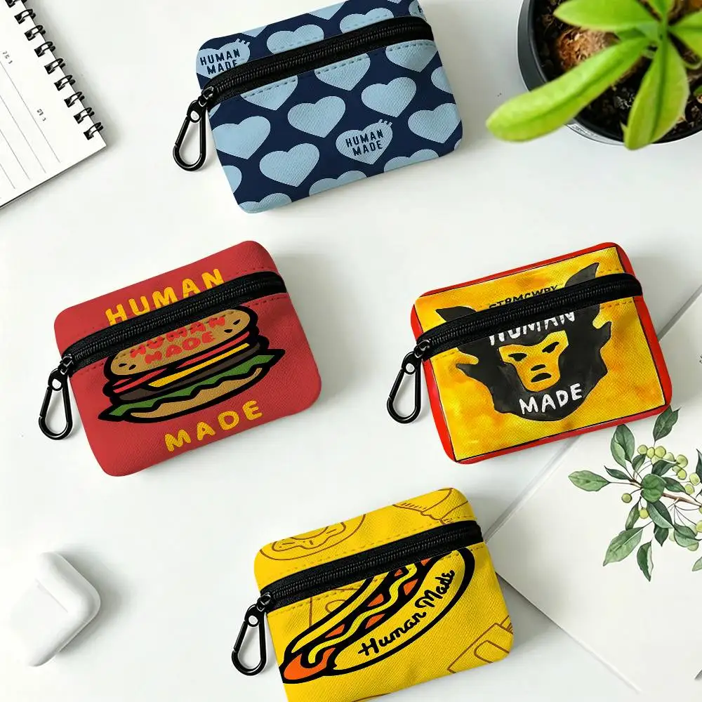 Fashion H-Human M-Made Oxford Cloth Zipper Wallet Multifunctional Hanging Coin Bag For Credit Cards Keys Coins Earbuds