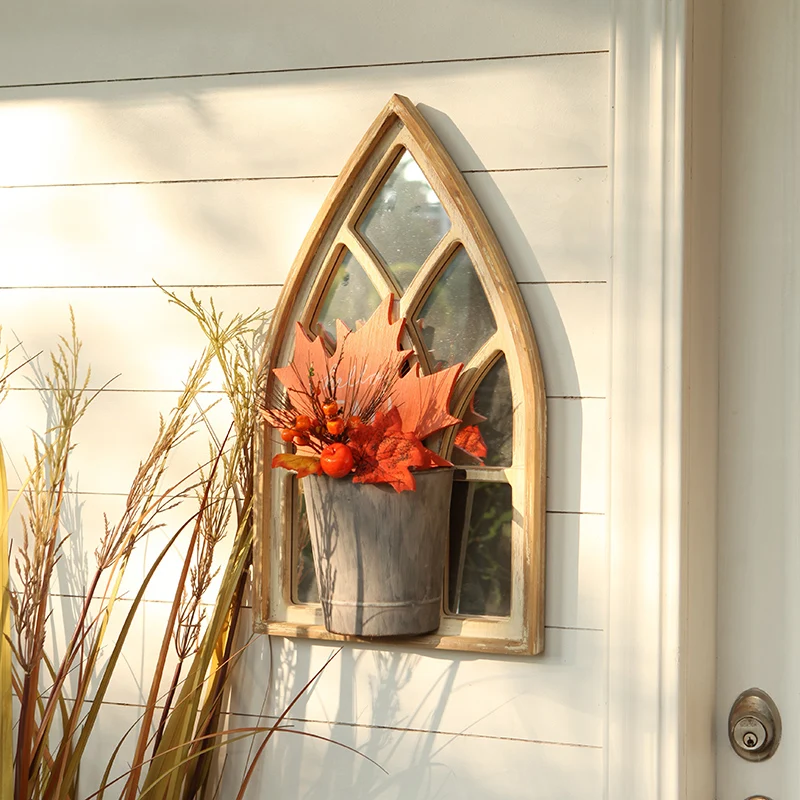 French retro pastoral false window mirror shape wall decoration background wall villa wall hanging terrace garden display rack