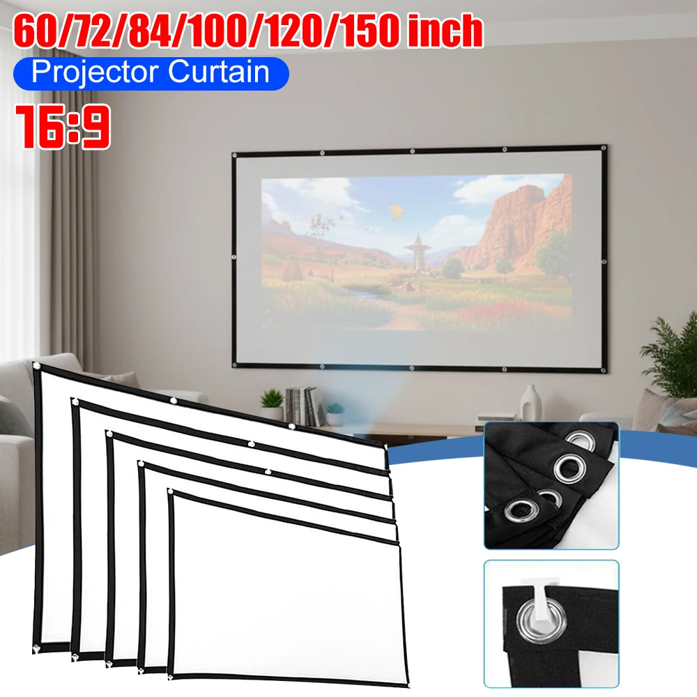16:9 Simple Projector Curtain Set Portable HD Display Screen Household Bedroom Decoration for Home Outdoor Office