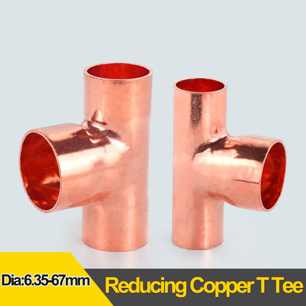 6.35-67mm Medium-Large TP2 Reducing Copper T Tee Inner Diameter Refrigeration Water Pipe Fitting Connector Plumbing Repair