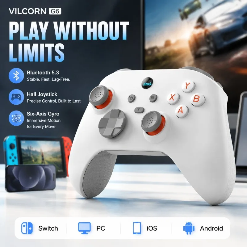 

Dual Hall Sensor Bluetooth Gamepad G6 Somatosensory Gaming Handle Support Switch Mobile Phone Computer Multi-system Matching