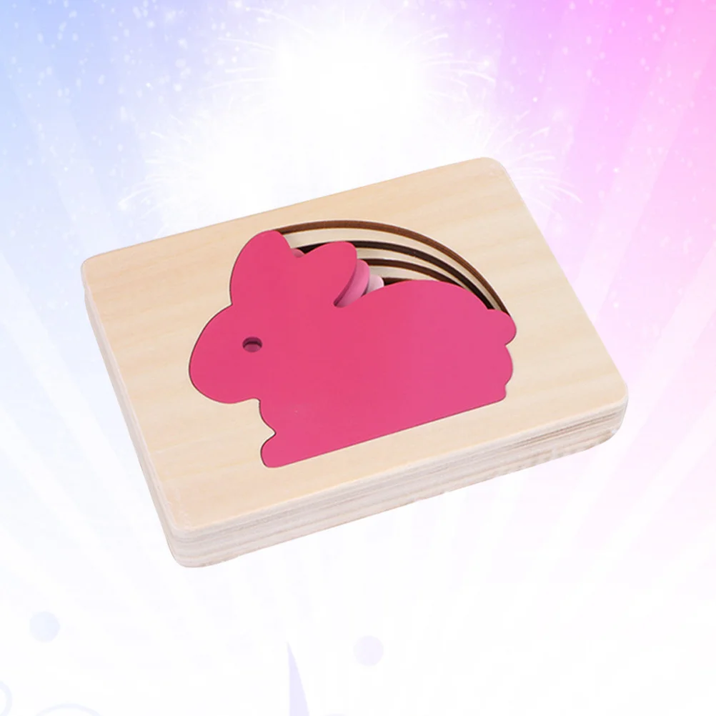 

Wooden Multi-Layered Animal Puzzle 3D Jigsaw Kids Educational Pink Gradient Rabbit Design For Children Developmental
