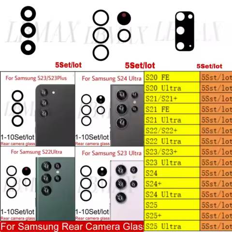 5set Back Camera Glass for Samsung Galaxy S25 Ultra S24 Plus S22 S20 S21 S23 Fe Fix Damage Rear Camera Lens replacement Parts