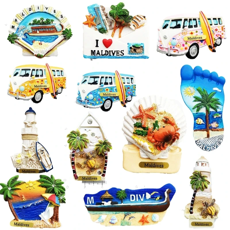 3pcs/set Magnetic Fridge Magnet Souvenir Maldives Travel Ocean Tourist Souvenir Resin Painted Magnets for Refrigerator Decor