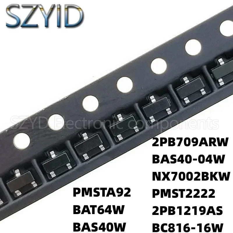 100PCS SOT323 PMSTA92 BAT64W BAS40W 2PB709ARW BAS40-04W NX7002BKW PMST2222 2PB1219AS BC816-16W