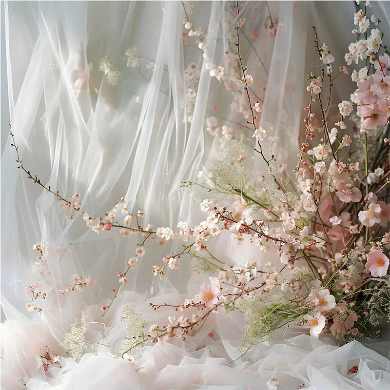 Mehofond fotografía telón de fondo primavera ramas florales cortina para retrato de embarazada decoración de ventana de boda fondo de estudio Prop