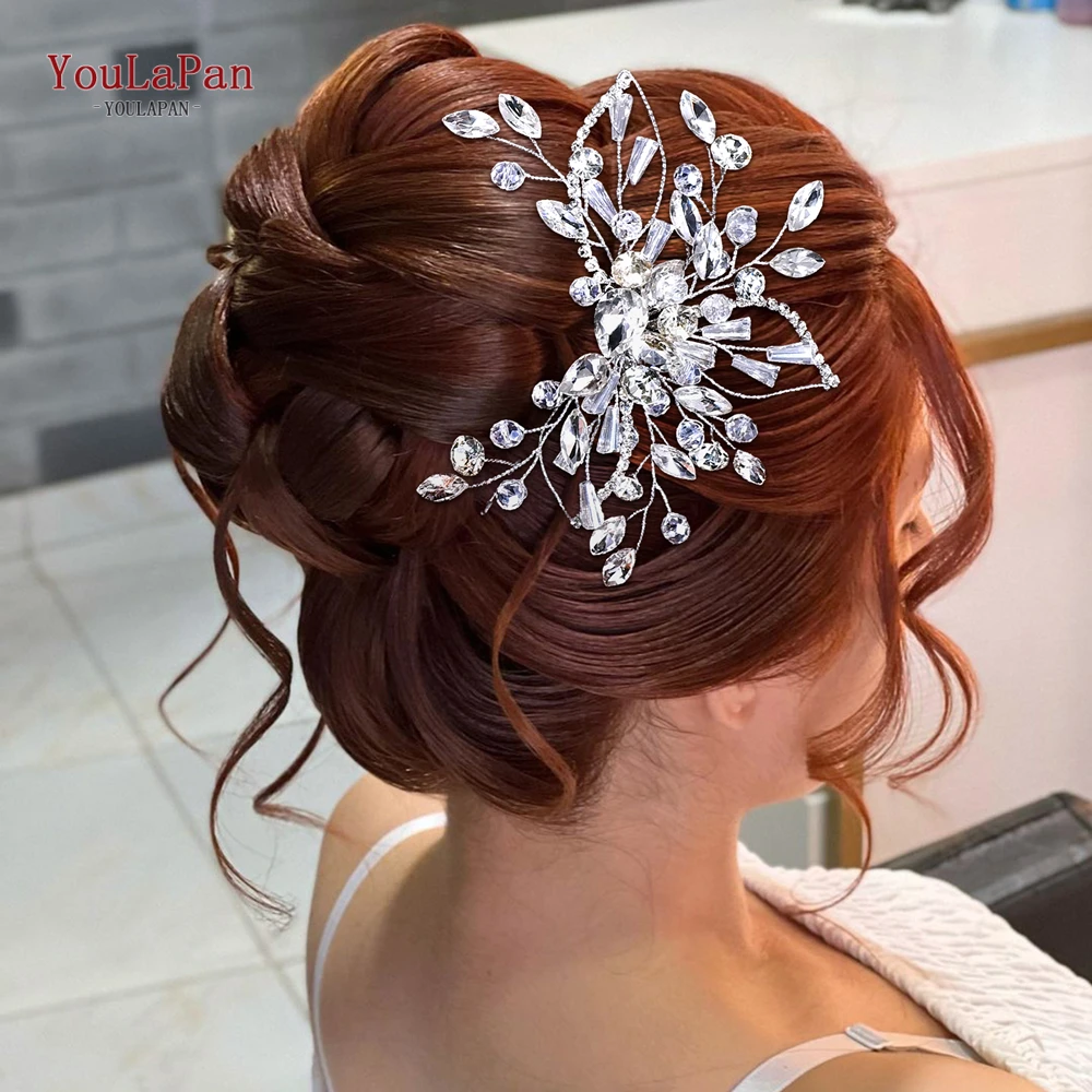 YouLaPan-peineta de cristal hecha a mano, cadena de diamantes de imitación con forma de hoja, peine lateral para boda, diadema, tocados de novia, accesorios HP831