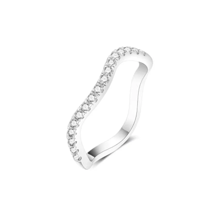 

IMOLOVE Moissanite Wedding Bands for Women, Simple Trendy 0.3 Carat Silver Eternity Wedding Band Fashion Moissanite Stackable R