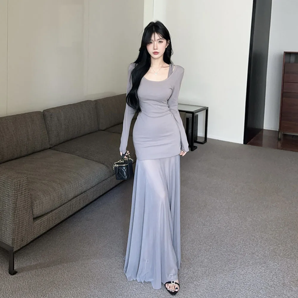 طقم ملابس رياضية كاجوال طويل Sve Bodycon Dr Me مجموعة ملابس رياضية كاجوال بتصميم متقاطع للخريف