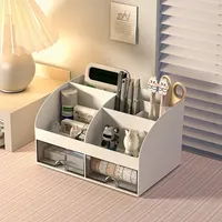 Desktop Transparent Cosmetics Storage Box Desktop Organizer with Drawers Pen Holder Stationary Storage Rack for Office Desks