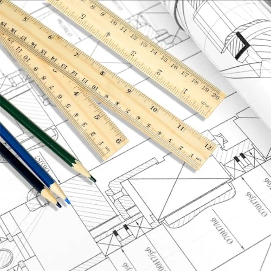 3 عبوات من مجموعة مسطرة خشبية 6 8 12 بوصة مسطرة مترية عالية الجودة سهلة القراءة مم حافة مستقيمة قوية ومتينة للرسم