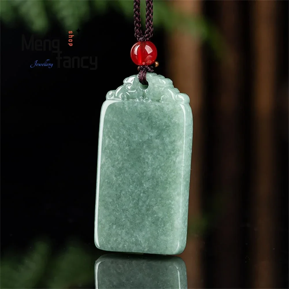 Natural A-goods Jadeite Bean Green Peace Sign Jade Pendant Simple Retro Best Selling Handicraft Mascots Fashion Jewelry Souvenir