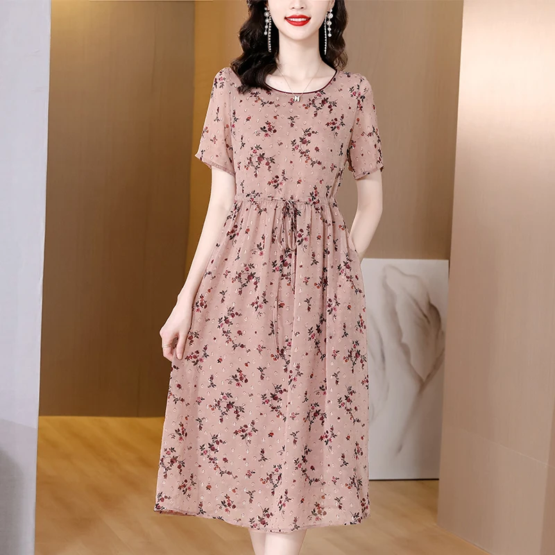 2024 Summer Luxury Chiffon Floral Casual Office Midi Dress Women's Vintage Elegant Evening Prom Holiday Boho Beach Maxi Dresses