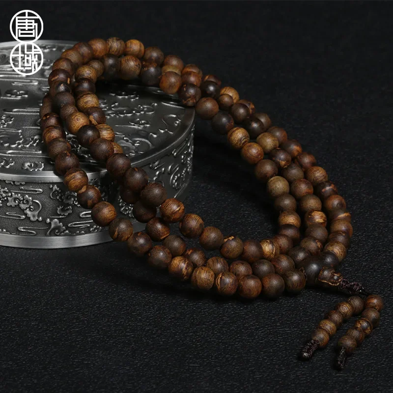 

Vietnam Nha Trang Agarwood 8mm 108 Black Oil Old Material Cool Charm Rosary Bracelet