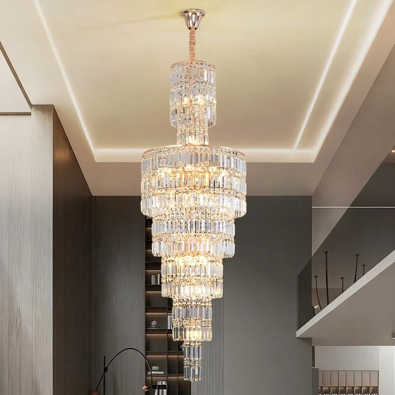 

Duplex Living Room Crystal Chandelier Villa Light Luxury French Crystal Chandelier Mid Floor Hollow Spiral Staircase Light 2025