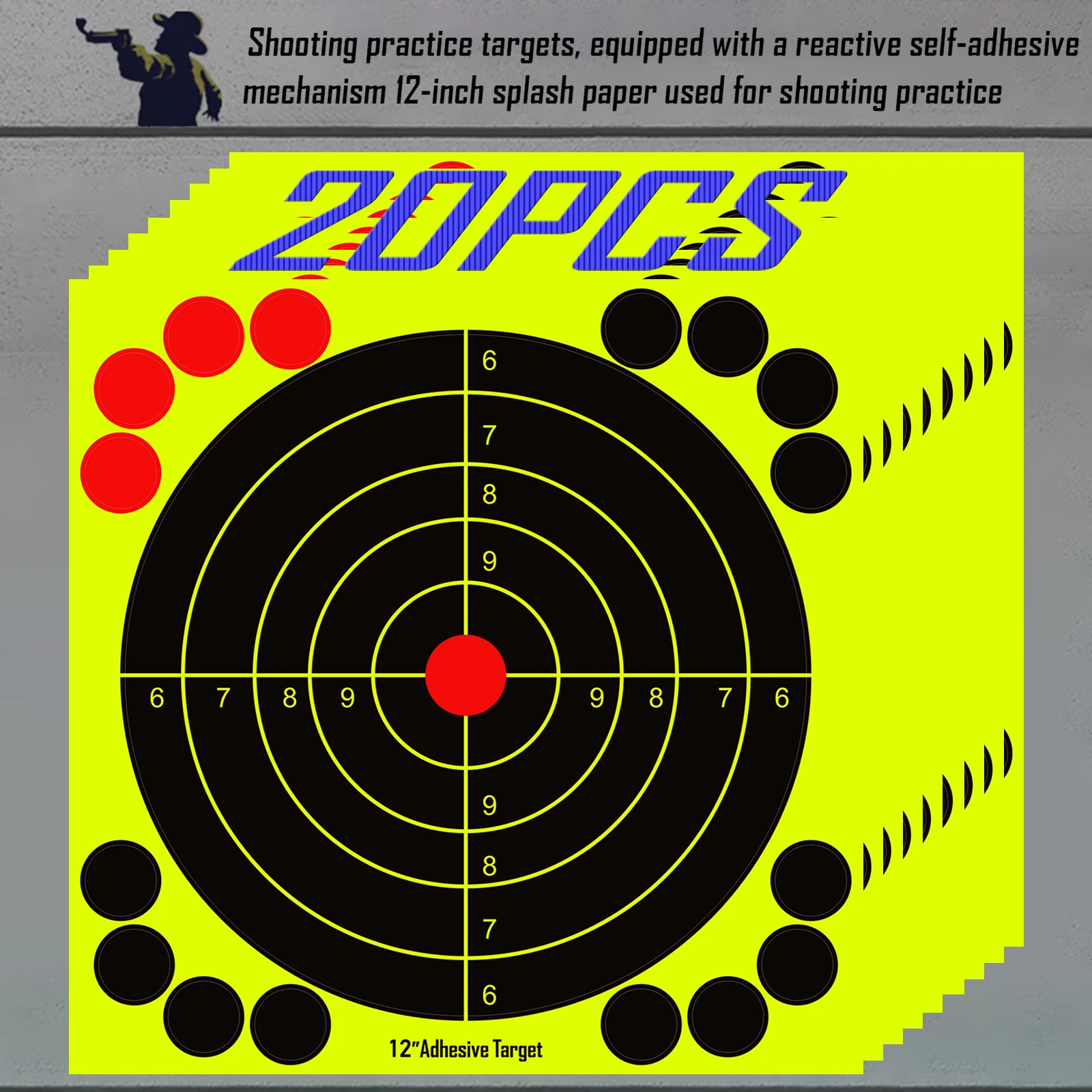 20Pcs 12in Ring Number Red Concentration Shooting Practice Splash Target Stickers Shooting Target Training Supplies Stickers Flu