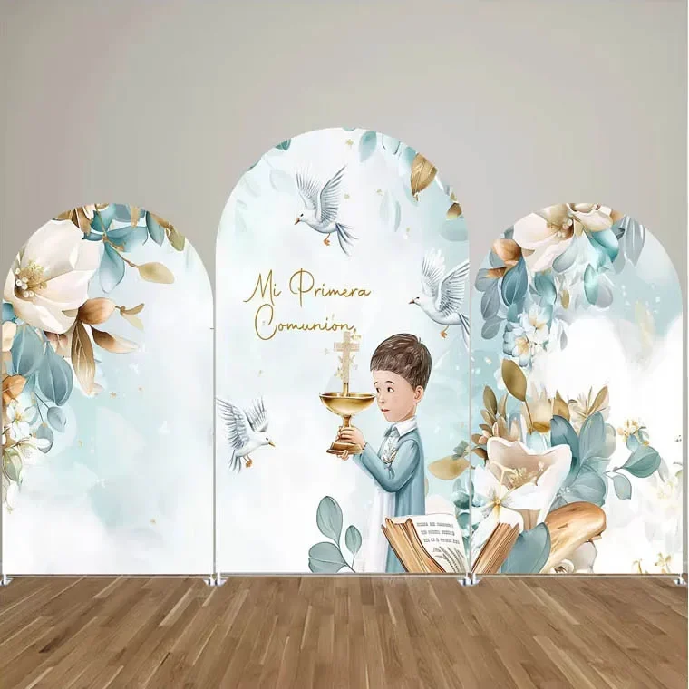 Mocsicka 2-Sided Arch Covers Primera Comunión Floral Cross First Holy Communion Party Decor Girl Boy Baptism Background