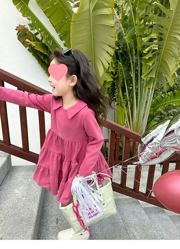 2026 Neue Herbst-Kinderkleidung 2-10 Jahre Mädchen Partykleid Langärmeliges Baumwollkleid Einfarbige Kinder-Prinzessinnenkleider – Detail 7