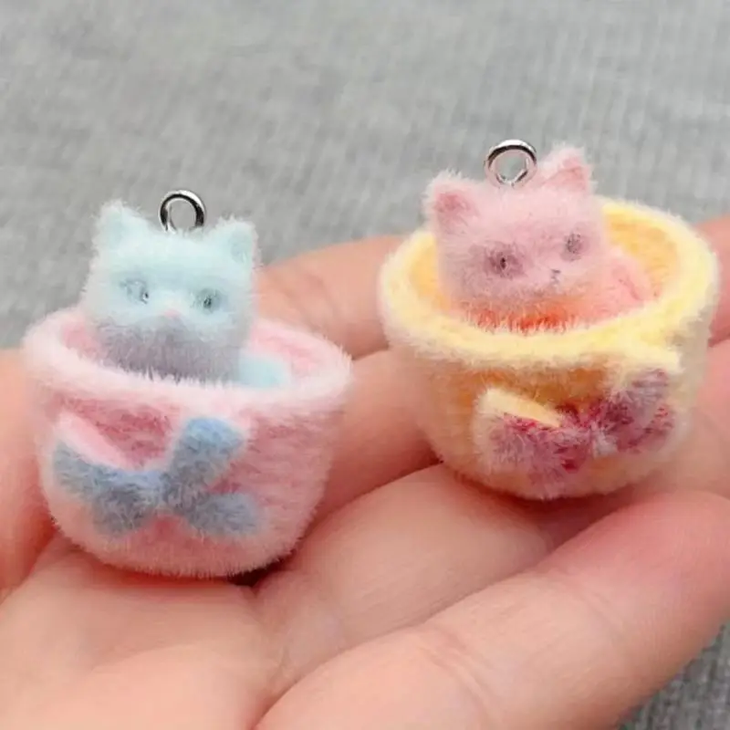 4pcs 3D plush resin cat pendant, DIY jewelry making earrings, keychains, accessories