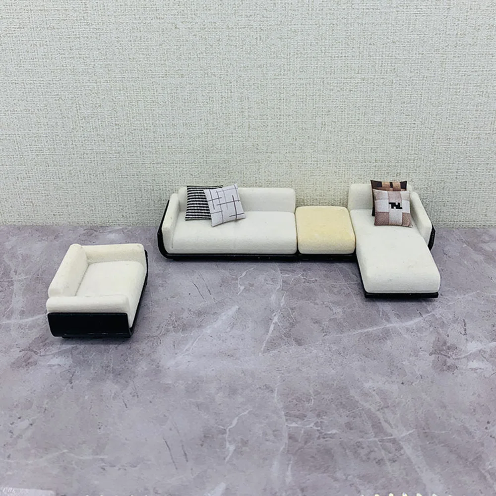 Chzimade 1:12 Dollhouse Miniature Striped Furniture Sofa with Pillow Sofa Model Furniture Scene Toy Doll House Decor Dollhouse