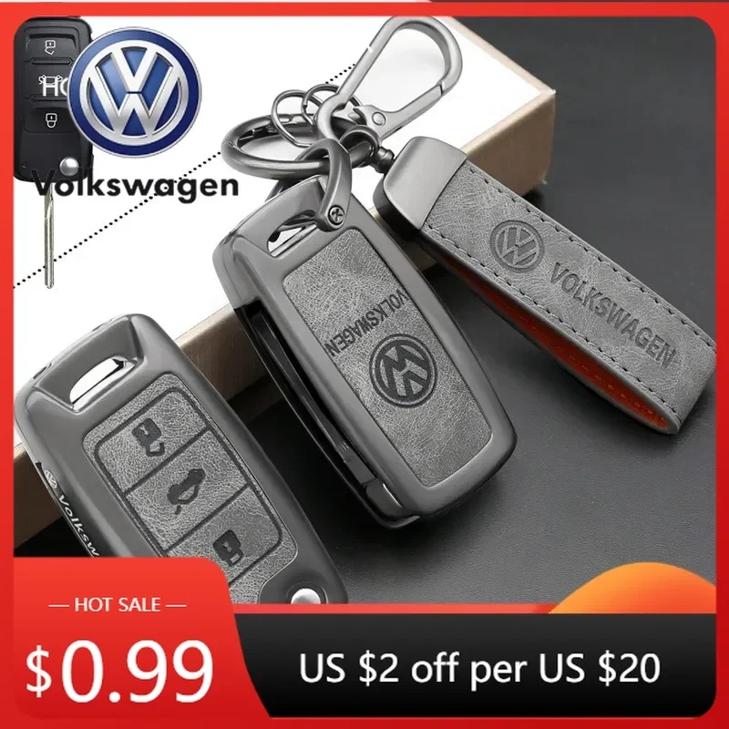 

For VW Leather Alloy Car Flip Key Case Cover Protection Shell Holder for VW Volkswagen Polo Tiguan Passat Golf Jetta Lavida Ac