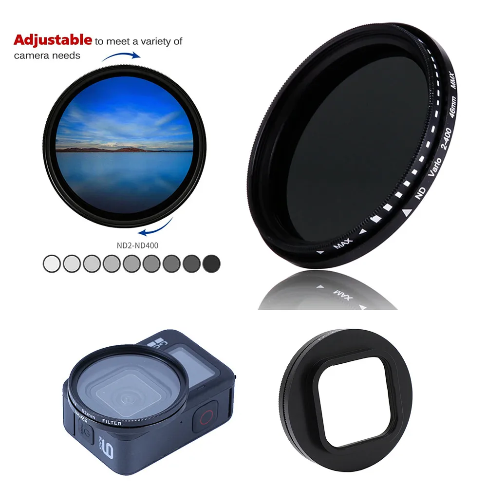 Variable ND ND2-400 Adjustable Neutral Density Fader UV CPL Filter Adapter Ring For GoPro Hero 13 12 11 10 9 Black HERO13 Camera