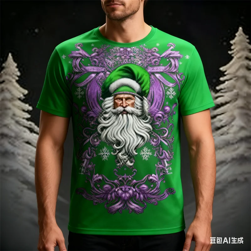 

Men's T-shirt Fun Santa Claus Pattern Men Clothing Hot Sale New Year Xmas Party Short Sleeve Tops Fashion Christmas O-neck Tees