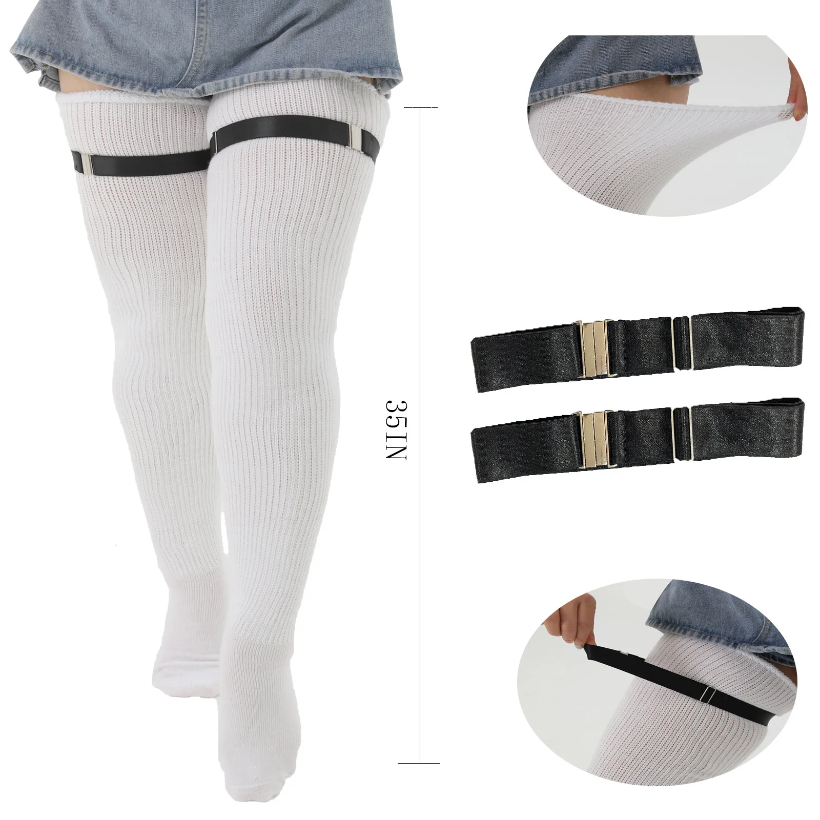 Dstresssunshine-Chaussettes hautes pour femmes, chaussettes optiques extra longues, chaussettes au-dessus du genou, jambières, chaussettes de bottes, grande taille