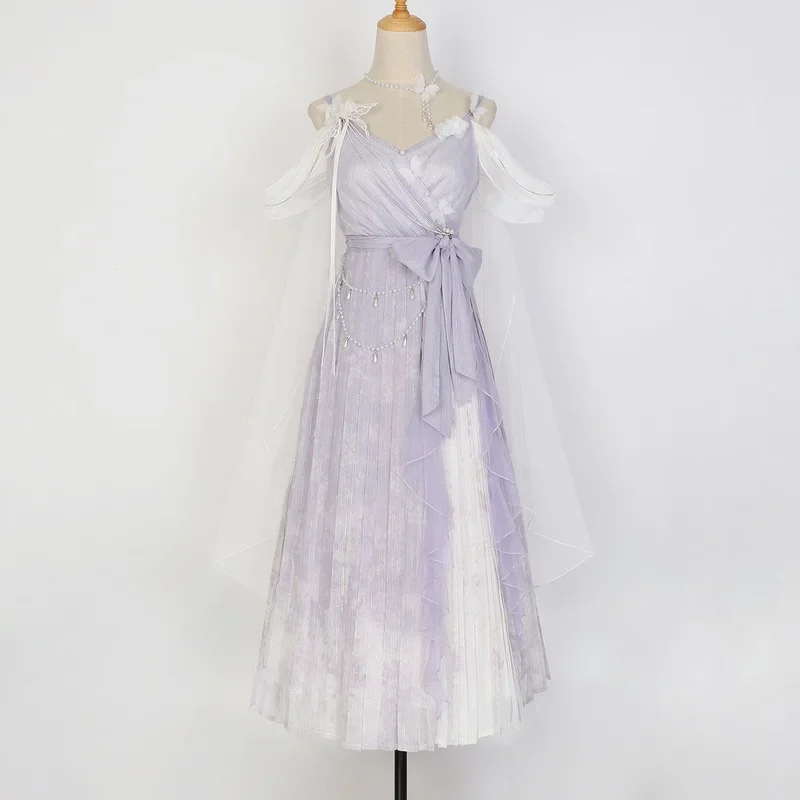 Mist Immortal Chinese Style Han Element Daily Super Fairy Jsk Sling Dress Full Set Summer Purple Kawaii Dresses Hanfu