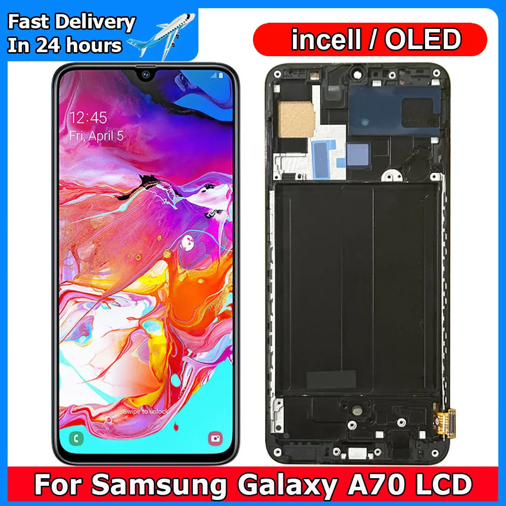 

6.7"Super AMOLED For Samsung Galaxy A70 LCD Display Touch Screen Sensor Digiziter Assembly Replace For Samsung A705 With Frame