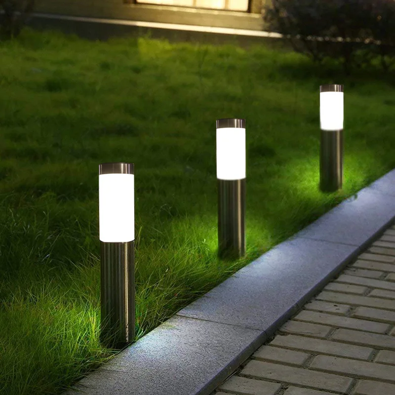 Outdoor Solar Cylindrical Courtyard Light Waterproof LED Garden Villa Decorative Street Light Stainless Steel Lawn Light