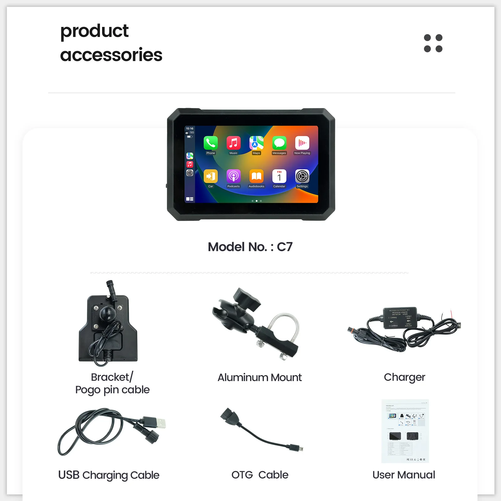 MEKEDE เครื่องนำทาง GPS แบบพกพา ขนาด 7 นิ้ว สำหรับมอเตอร์ไซค์ รองรับ CarPlay แบบไร้สาย Android Auto เชื่อมต่อ Bluetooth คู่ กันน้ำระดับ IPX7 พร้อมหน้าจอ LCD