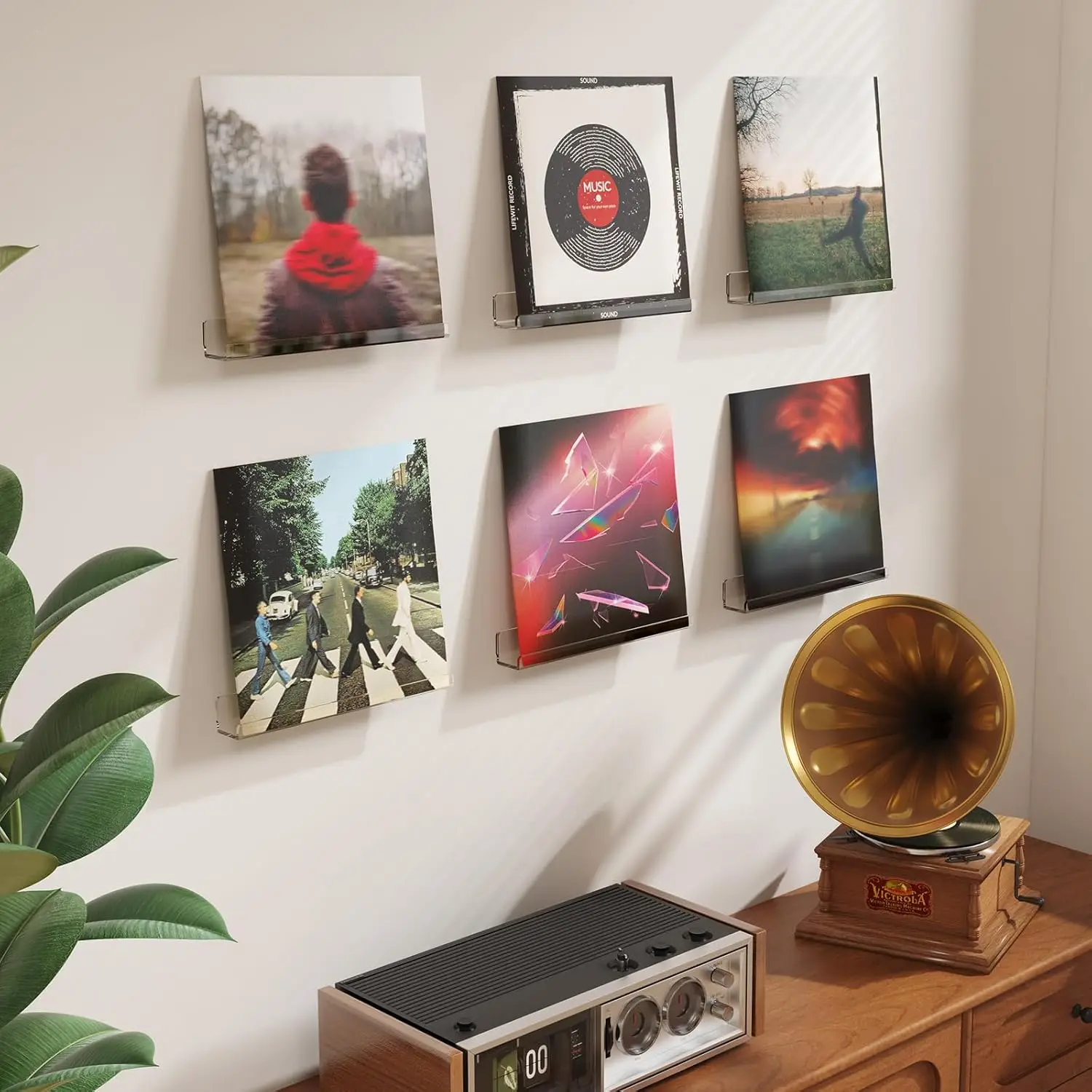 12 Inch Clear Acrylic Vinyl Record Wall Mount Shelf, Floating Album Display Stand, Invisible Wall Ledge Holder for LP Record Dis