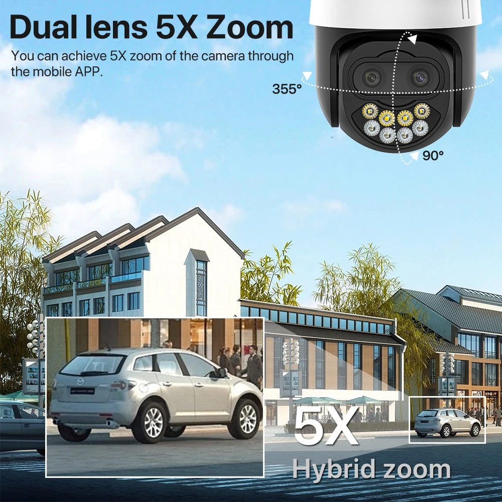 Outdoor 8MP PTZ WiFi 5X Zoom Camera 4MP Human Detection PTZ Camera Dual Lens Security Surveillance Camera iCsee