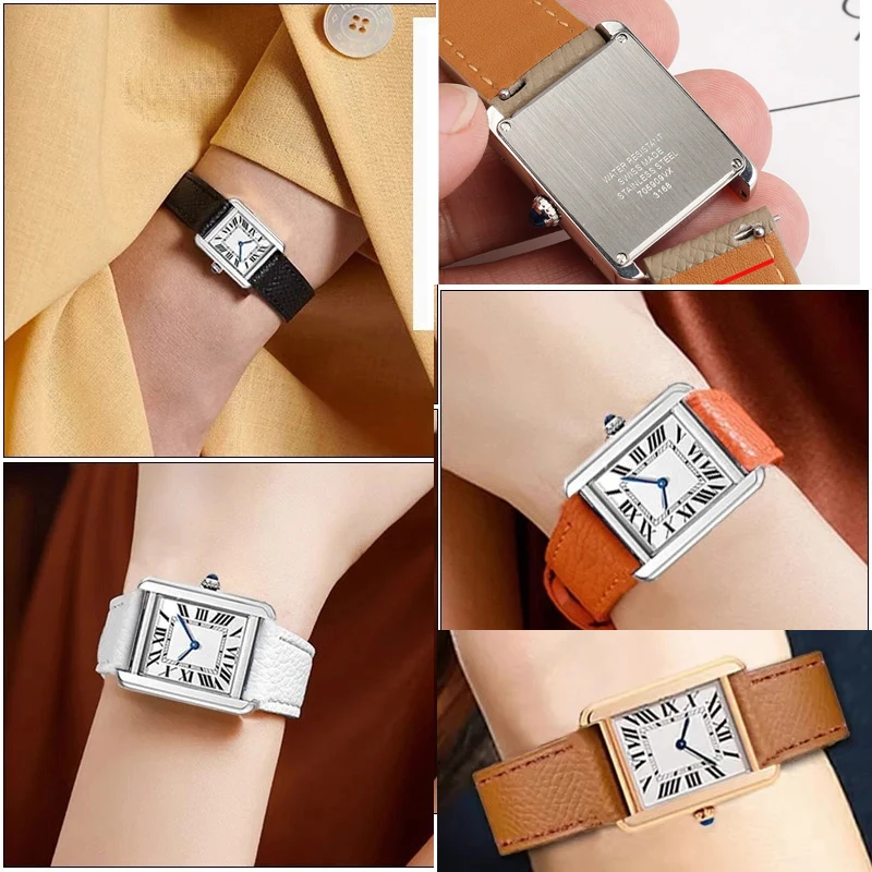 Watch Strap For Cartier Santos‑Dumont Tank London 15mm 16mm 18mm 20mm, Quick Release Leather Watch Band Men Women Wristband view 2
