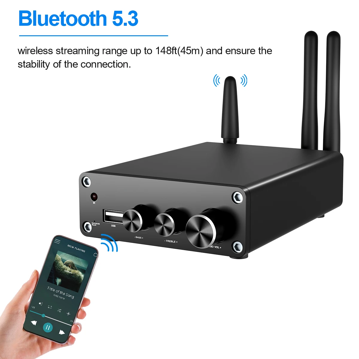 2025 VIRE Bluetooth TPA3116D2 Audio Power Amplifier 100W*2 Home Theater Wireless Microphone USB Mini HiFi Stereo Class D Amp