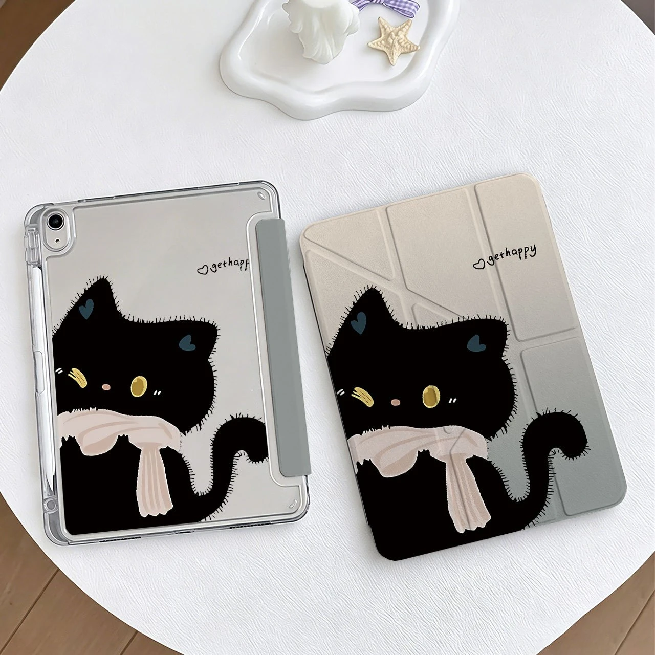 Cute Cartoon Black Cat Tablet Case For iPad Pro 11 12.9 13 A16 M2 M4 M3 M5 Shell 10.2 5/6/7/8/9/10/11th Mini Air 3 4 5 6 Cover