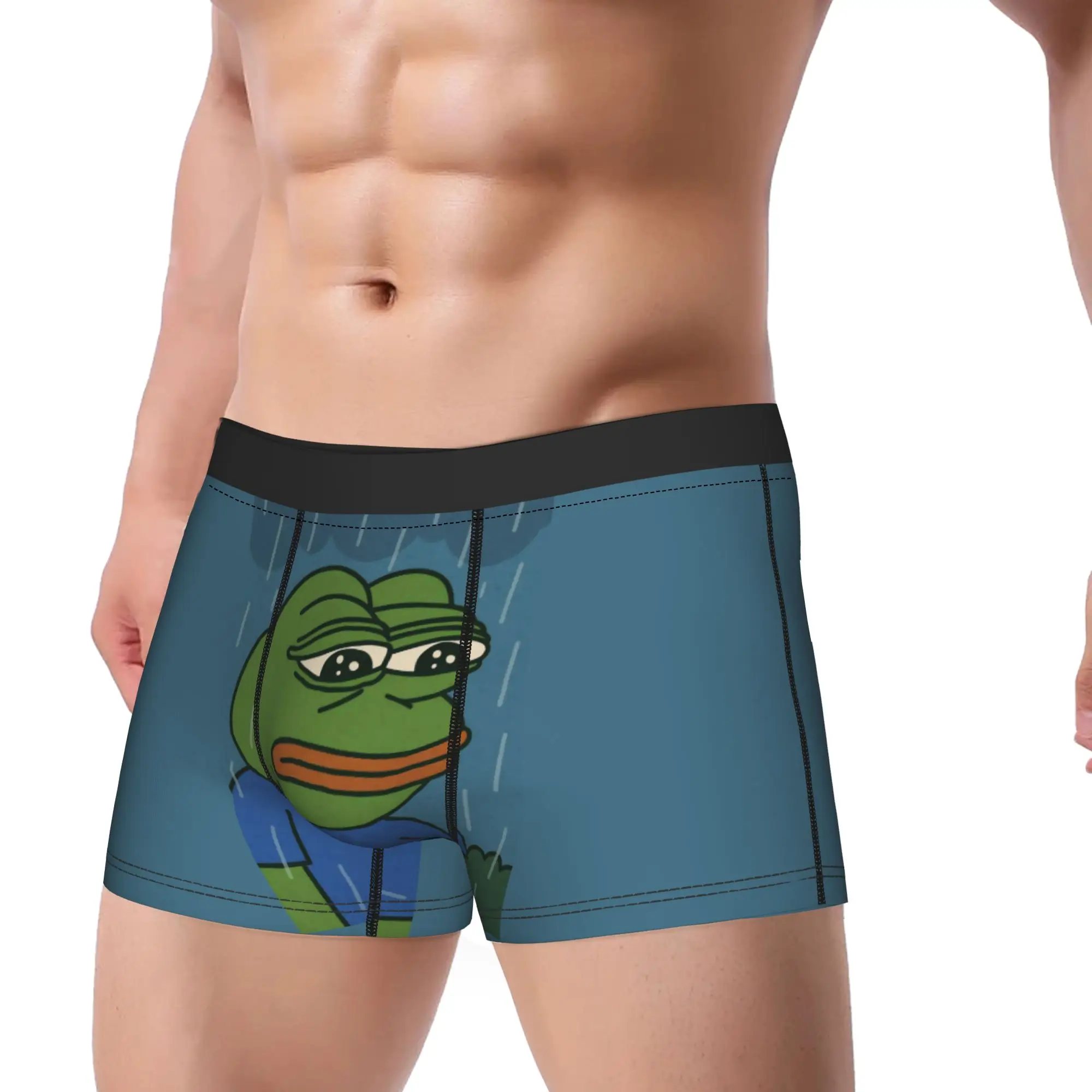 Sad P-Pepe Frog Meme Underwear  Funny Underpants Customs Shorts Briefs For Males Pouch Plus Size Trunk